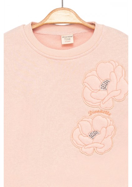 Kız Çocuk Sweatshirt Şardonlu Kumaş Pembe Uzun Kollu Çiçek Desenli Çocuk Sweat indirimleri