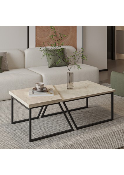 Verona Ikili Orta Sehpa – Modern Tasarım Metal Ayaklı Sehpa Seti