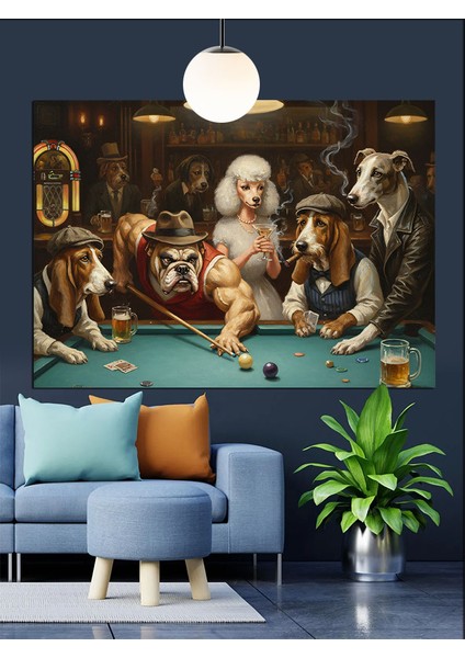 Poker Oynayan Hayvanlar Köpekler Dekoratif Kanvas - Mdf Ahşap Tablo