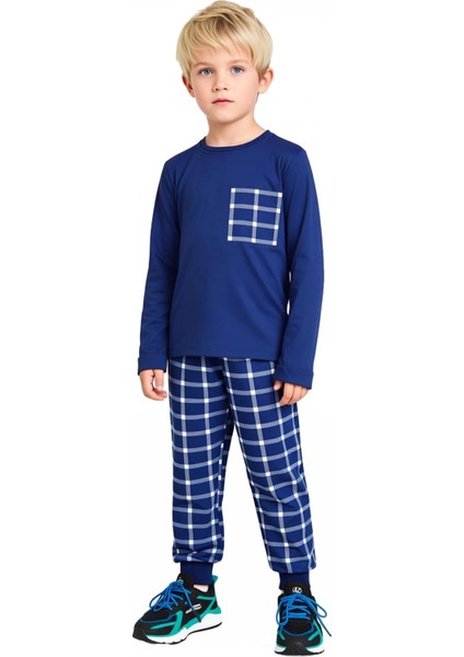Erkek Çocuk Ekose Desenli Bisiklet Yaka Uzun Kollu Pijama Takımı Kaliteli Şık Rahat fiyatları