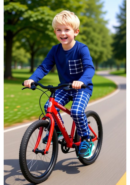 Erkek Çocuk Ekose Desenli Bisiklet Yaka Uzun Kollu Pijama Takımı Kaliteli Şık Rahat fırsatları