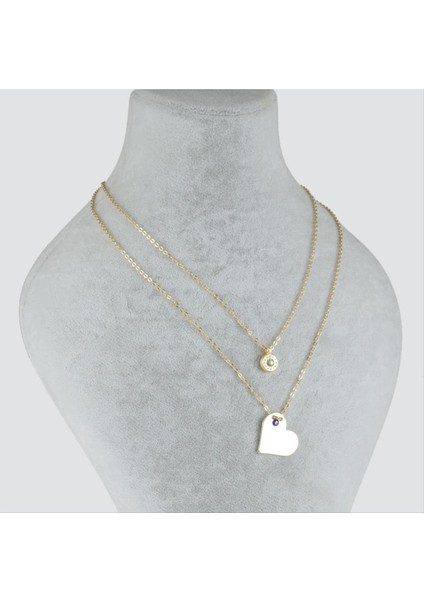 Kalp Figürlü Nazarlı Plaka Ikili Kolye