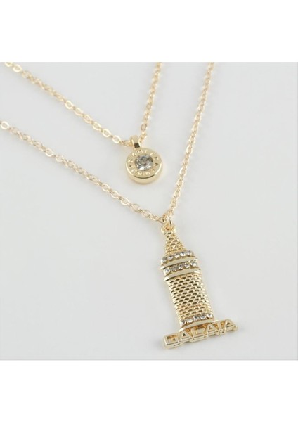 Galata Kulesi Figürlü Yeni Sezon Ikili Kolye