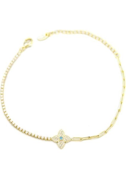 Taşlı Yonca Bileklik - Altın