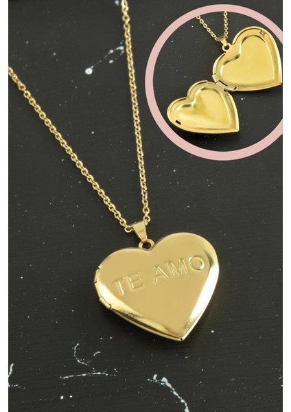 Te Amo (Seni Seviyorum) Yazılı Kalp Kapaklı Çelik Kolye fiyatları