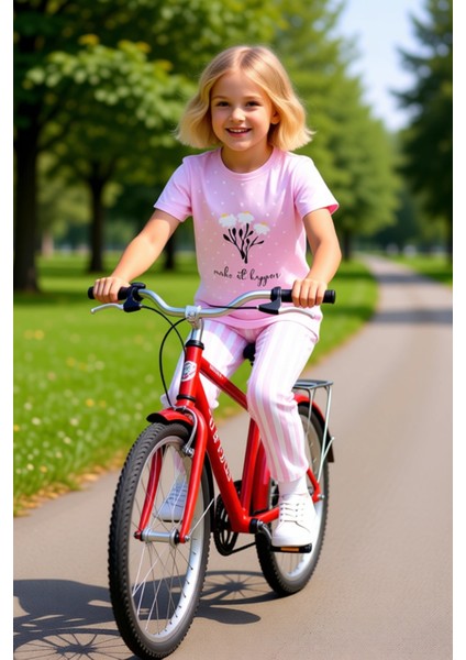 Çocuk Pijama Takımı Kızlar Için Çiçekli Üst ve Çizgili Alt Kombinasyonu Kaliteli Şık Rahat fırsatları