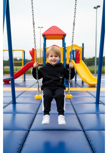 Erkek Çocuk Oversize Kapüşonlu Hayvan Desenli Örme Iki Parça Takım Kaliteli Şık Rahat