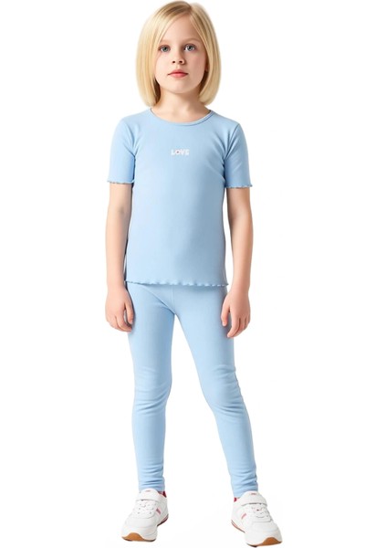 Kız Çocuk Pamuklu Nakışlı Bisiklet Yaka Kısa Kollu Üst ve Ispanyol Paça Pantolon Takımı Kaliteli fiyatları