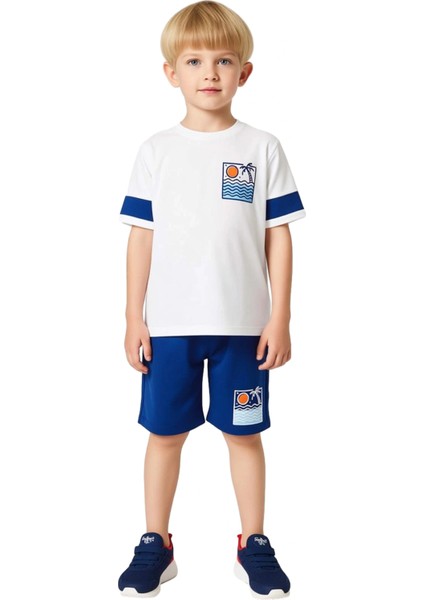 Erkek Çocuk Pamuklu Baskılı Kısa Kollu Gömlek Yaka Üst ve Şort Takımı Kaliteli Şık Rahat fırsatları