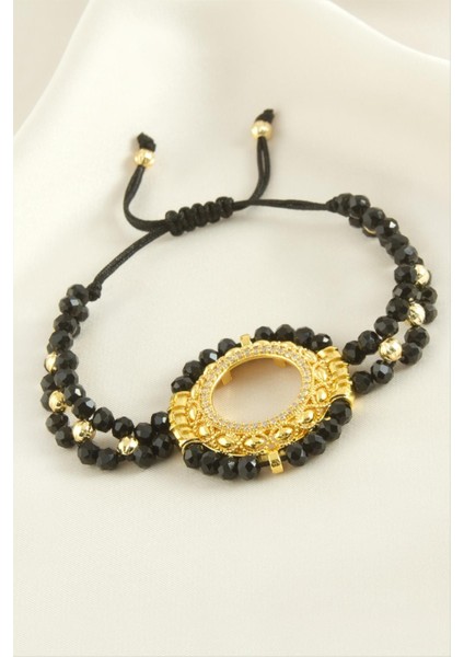 Çeyrek Altın Koyulabilir Kristal Taşlı Bileklik