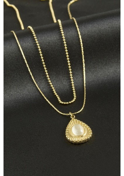 Damla Lüks Çelik Ikili Kolye