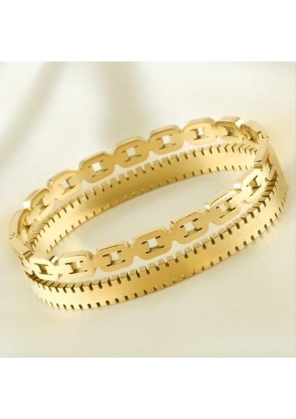 Zincir Desenli Lüks Çelik Kelepçe Bileklik