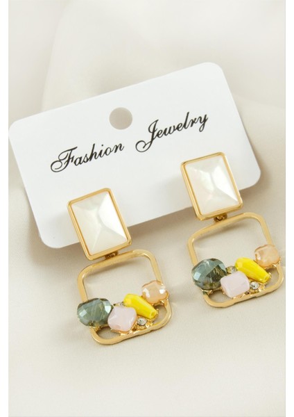 Dikdörtgen Sedef Taşlı Küpe