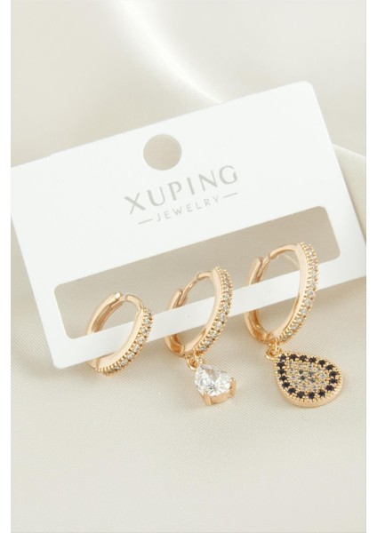 3 Adet Xuping Oval Zirkon Taşlı Lüks Çelik Küpe