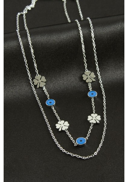 Yonca Nazar Lüks Çelik Ikili Kolye