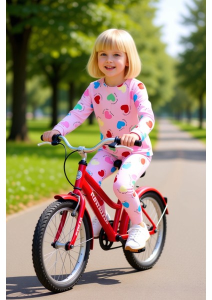 Kız Çocuk Pamuk Polyester Örme Kalp Desenli Pijama Takımı Kaliteli Şık Rahat Günlük fiyatları