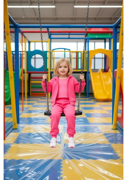 Kız Çocuk Üçlü Pamuklu Kapüşonlu Fermuarlı Üst ve Ribana Detaylı Alt Giyim Seti Kaliteli Şık modelleri