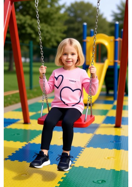 Kız Çocuk Sloganlı Kalp Desenli Örme Üst ve Tayt Seti Kışlık Konfor Kaliteli Şık Rahat