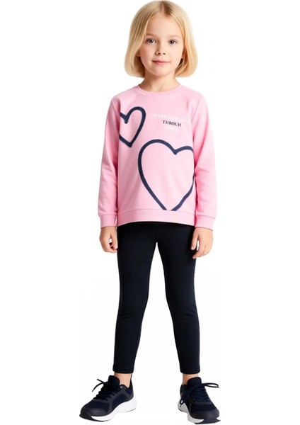 Kız Çocuk Sloganlı Kalp Desenli Örme Üst ve Tayt Seti Kışlık Konfor Kaliteli Şık Rahat fiyatları