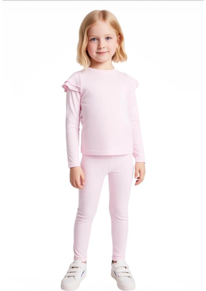 Kız Çocuk Pamuklu Fitilli Üst ve Geniş Paça Tayt Takımı Kaliteli Şık Rahat Günlük fiyatları