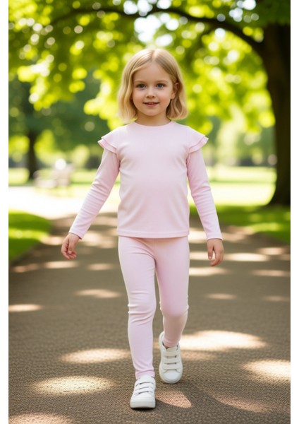 Kız Çocuk Pamuklu Fitilli Üst ve Geniş Paça Tayt Takımı Kaliteli Şık Rahat Günlük modelleri