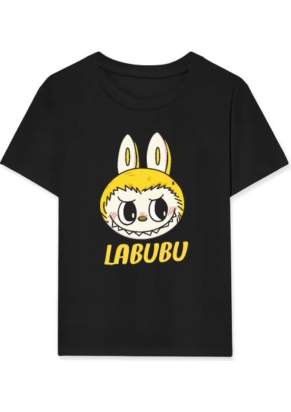 Kız Labubu Çocuk Baskılı T-Shirt - Siyah