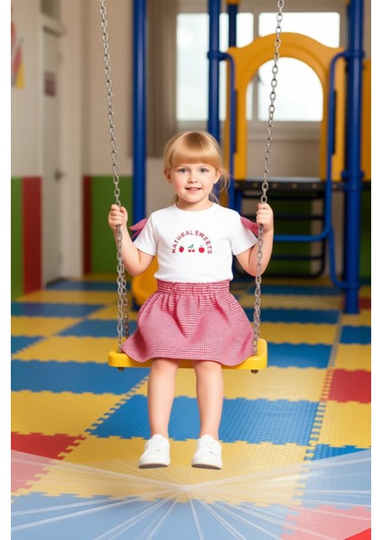 Kız Çocuk Kısa Kollu Üst ve Dokuma Etek Takımı Kaliteli Şık Rahat Günlük modelleri