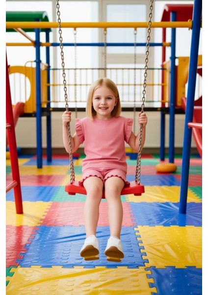 Kız Çocuk Pamuklu Müslin Fırfır Detaylı Tişört ve Şort Seti Kaliteli Şık Rahat