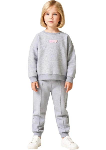 Kız Çocuk Bisiklet Yaka Pamuklu Örme Kalpli Geniş Paça Takım Kaliteli Şık Rahat fiyatları
