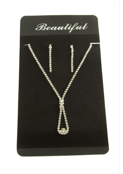 Şerit Taşlı Suyolu Abiye Set Kolye