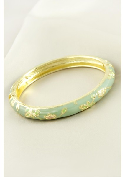 Çiçek Işlemeli Mineli Kelepçe Bileklik