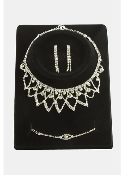 Üçgen Taşlı Lüks Set Kolye