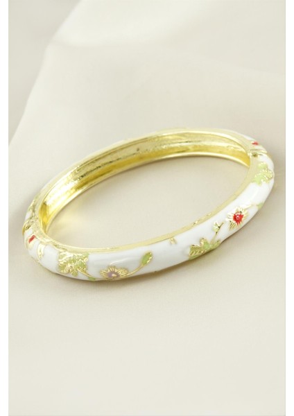 Çiçek Işlemeli Mineli Kelepçe Bileklik