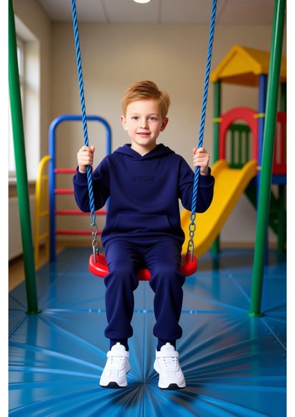 Erkek Çocuk Kapüşonlu Polo Yaka Oversize Pamuklu Örme Takım Kaliteli Şık Rahat