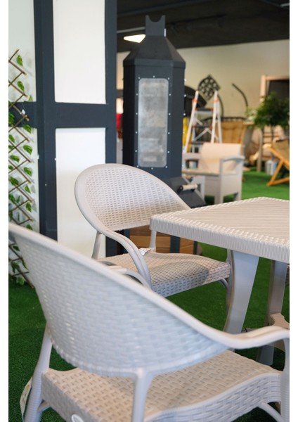 Bambu Balkon Bahçe Masa Takımı 4 Kişilik 70X70 Masa 4 Adet Bambu Koltuk Beyaz fırsatları