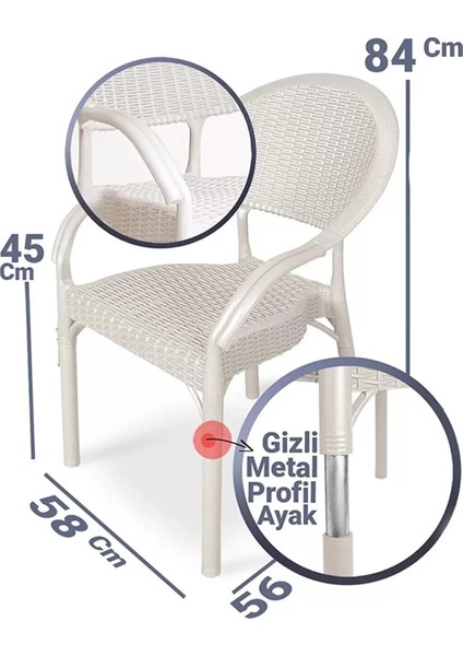 Bambu Balkon Bahçe Masa Takımı 4 Kişilik 70X70 Masa 4 Adet Bambu Koltuk Beyaz