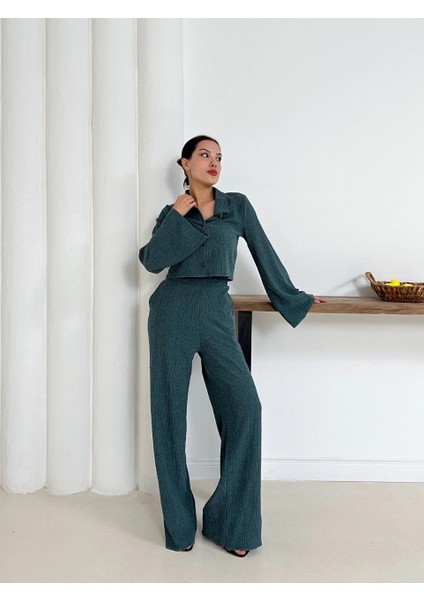 Gömlek Yaka Kaplama Düğmeli Takım Petrol Yeşili modelleri