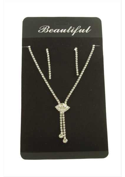 Göz Şerit Taşlı Suyolu Abiye Set Kolye