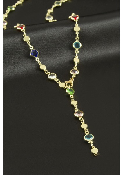 Yuvarlak Zirkon Taşlı Çelik Y Kolye