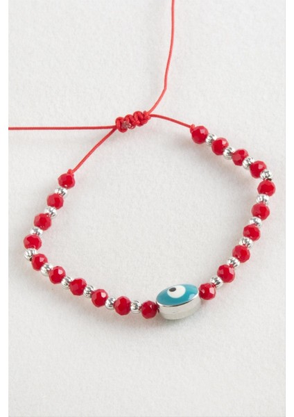 Oval Nazar Kristal Makrome Ip Bileklik 1 cm