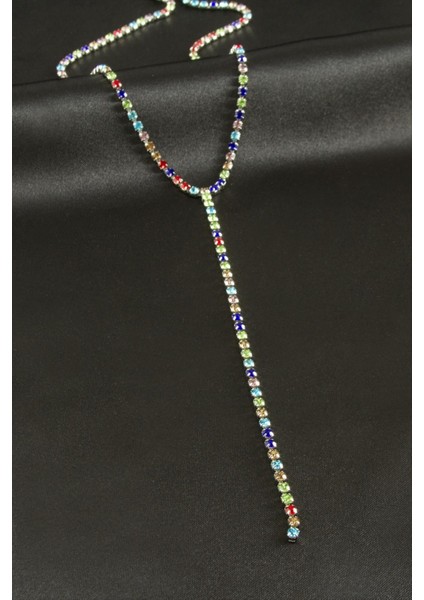 Şerit Taşlı Çelik Y Kolye 4 mm