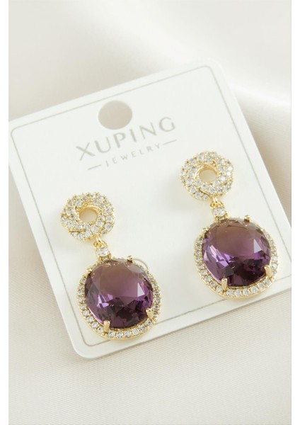 Xuping Oval Zirkon Taşlı Lüks Çelik Küpe