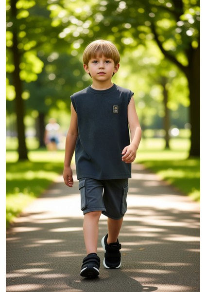 Erkek Çocuk Pamuklu Atlet ve Kargo Şort Takımı Konforlu Günlük Giyim Kaliteli Şık Rahat