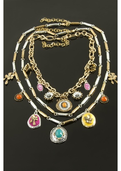 3 Adet Çiçek Etnik Lüks Yaka Kolye