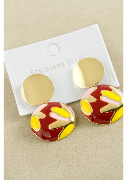 Oval Mineli Lüks Çelik Küpe