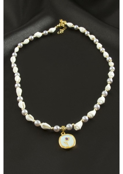 Çiçek Deniz Kabuğu Inci Mineli Kolye