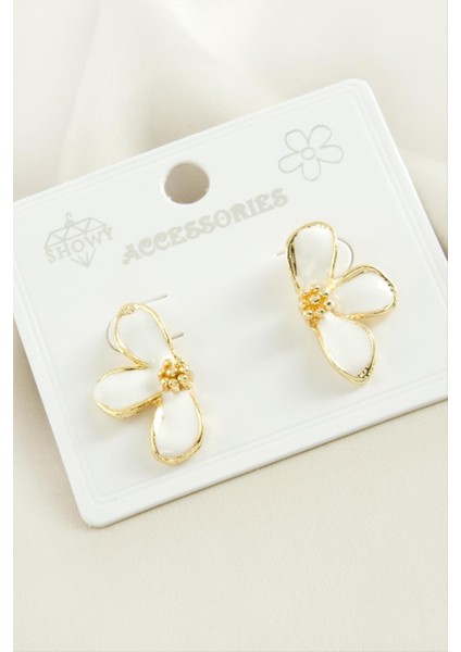 Çiçek Mineli Metal Küpe