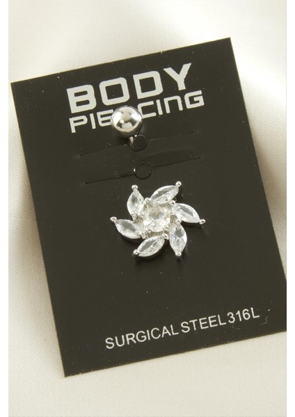 Çiçek Zirkon Taşlı Çelik Piercing 1 Adet