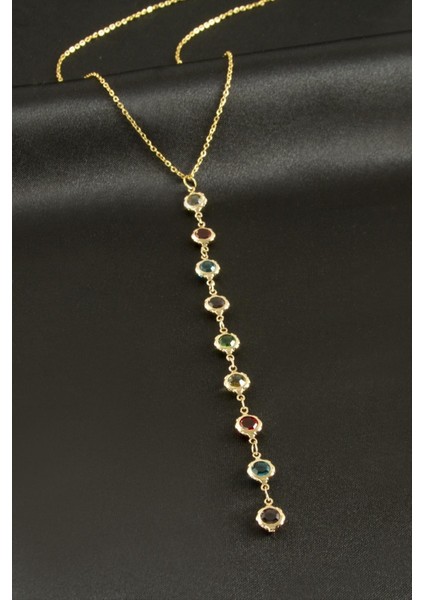 Yuvarlak Zirkon Taşlı Çelik Y Kolye