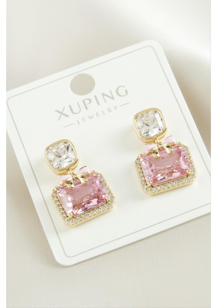 Xuping Kare Zirkon Taşlı Lüks Çelik Küpe